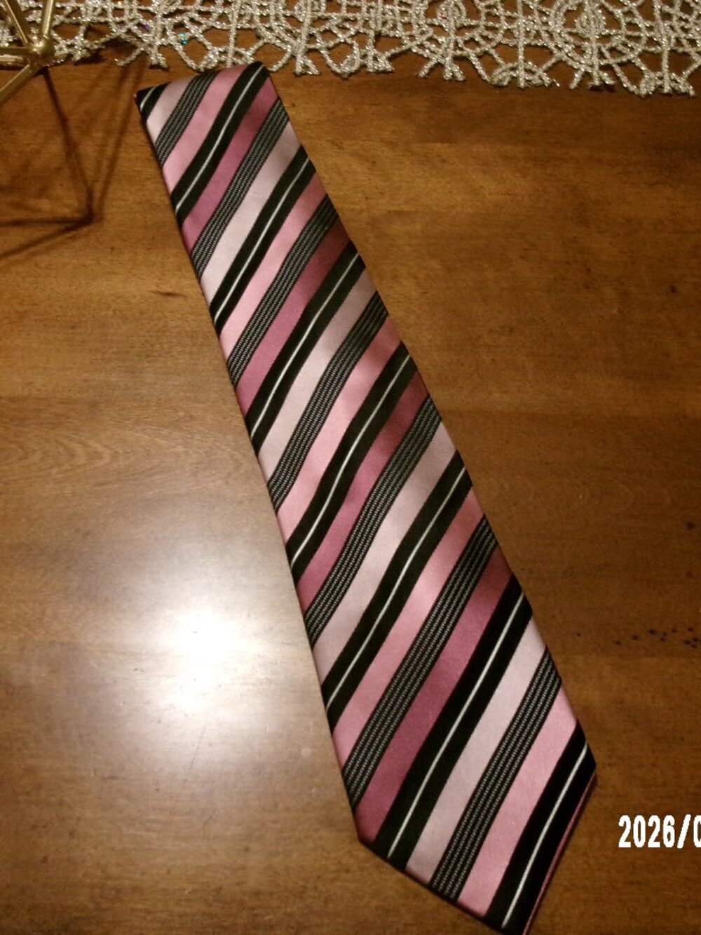 Excellent Countess Mara Men's Pink/Rose/Black Silk Striped Tie w/ Logo 100% Silk